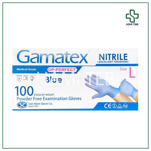دستکش نیتریل آبی گاماتکس 100 عددی سایز لارج